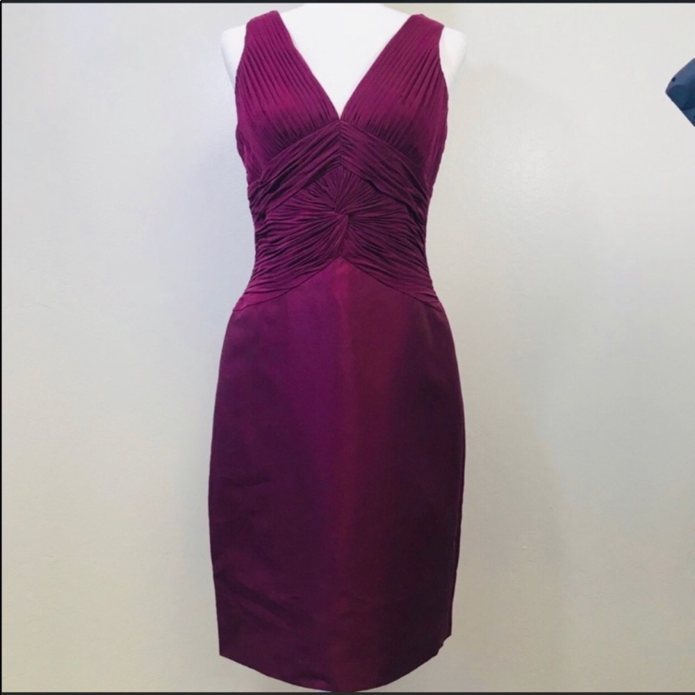 Adrianna Papell 100% silk wine ruched cocktail 8